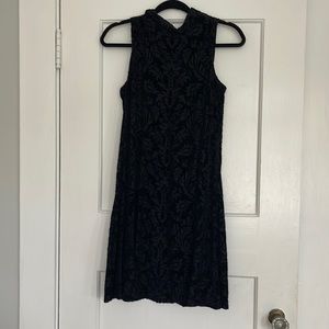 High neck velvet mini dress with a barocade print